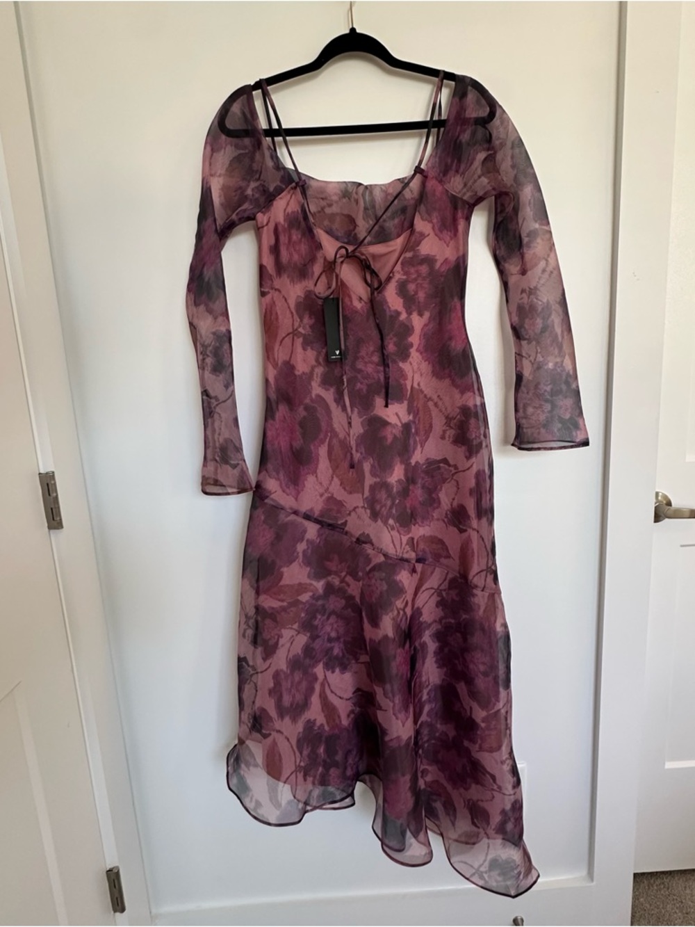 NWT Lulu's Pia Mauve Purple Floral Asymmetrical Midi Dress - Picture 7 of 16